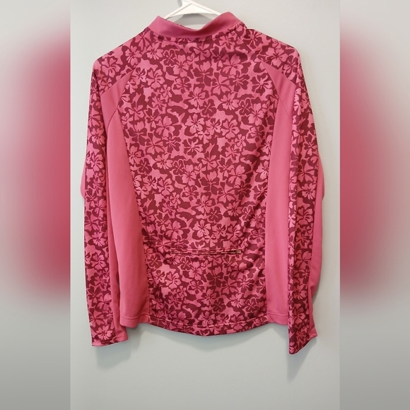 L.L. Bean Pink Floral Colorblock Half Zip Pull-over Shirt Women's Large - Picture 2 of 5